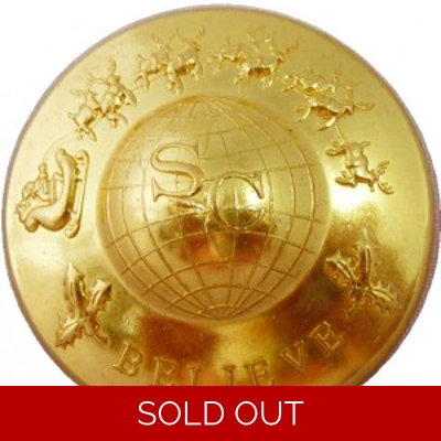1 1/8" SANTA AROUND THE WORLD PROFESSIONAL SEW ON GOLD PLATED BUTTON 1 1/8" SANTA AROUND THE WORLD PROFESSIONAL SEW ON GOLD PLATED BUTTON